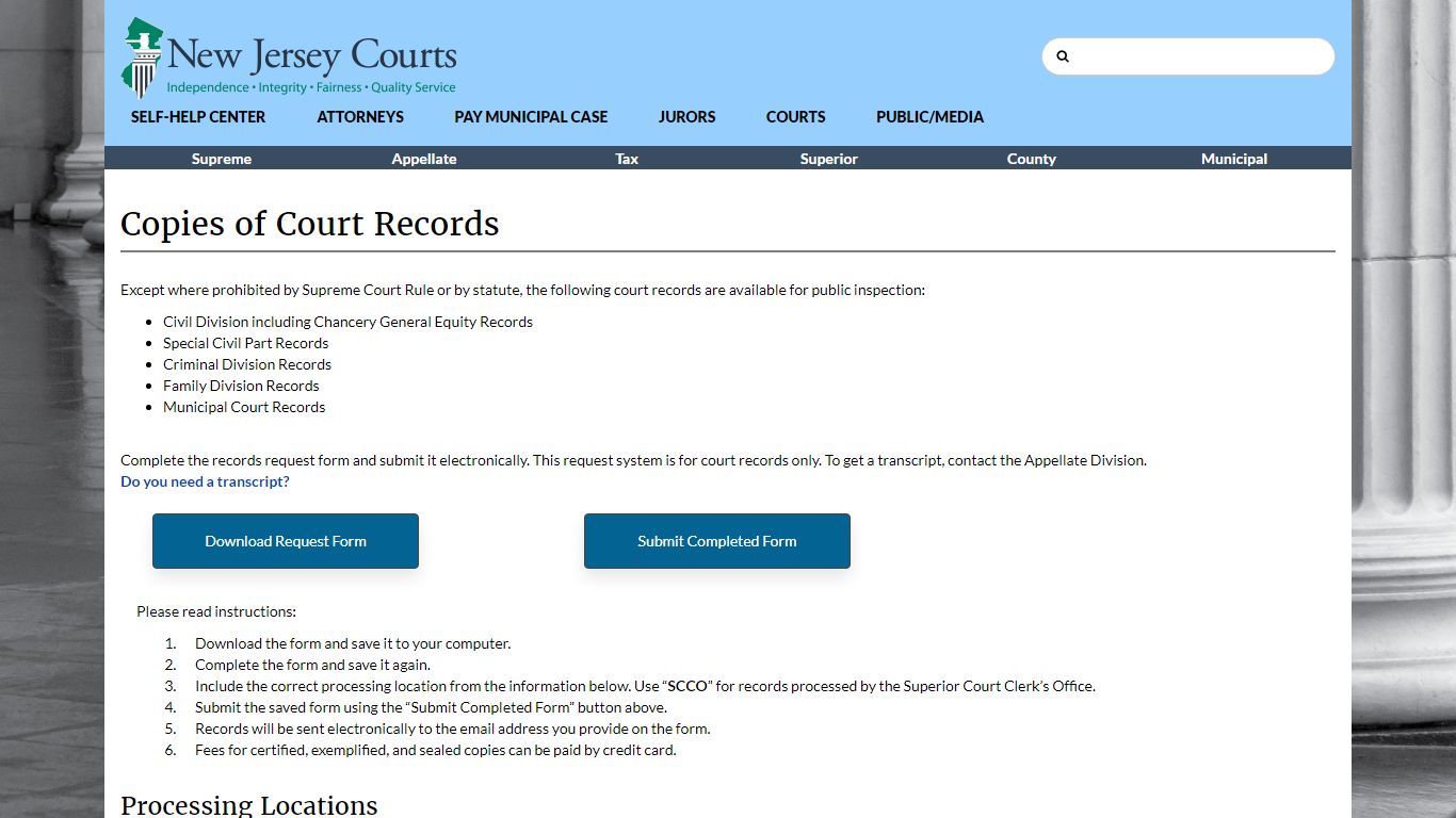 Copies of Court Records - New Jersey Superior Court